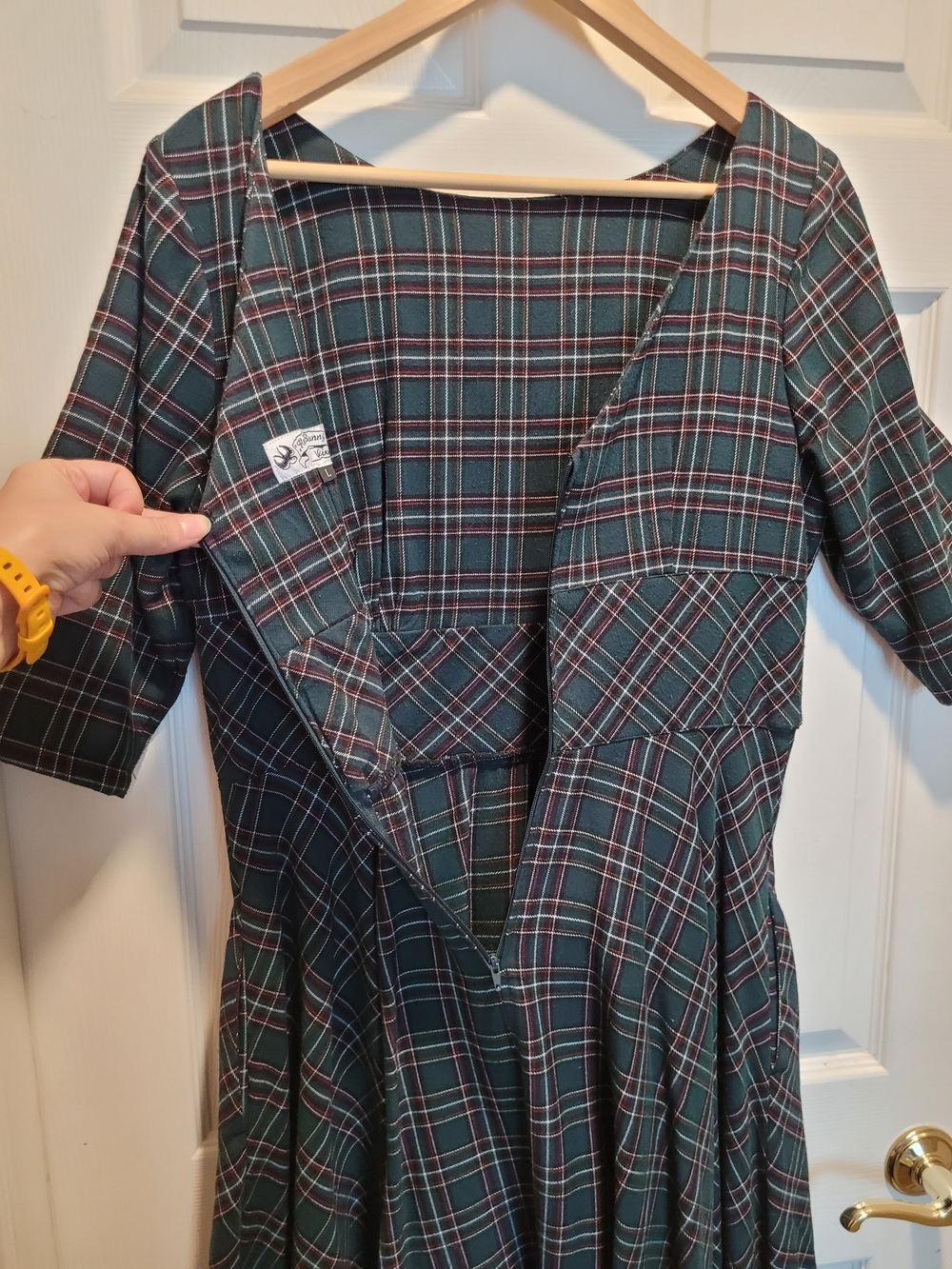 Hell Bunny Forest Green Plaid Fit & Flare Midi Dress (UK L) - Picture 3 of 11
